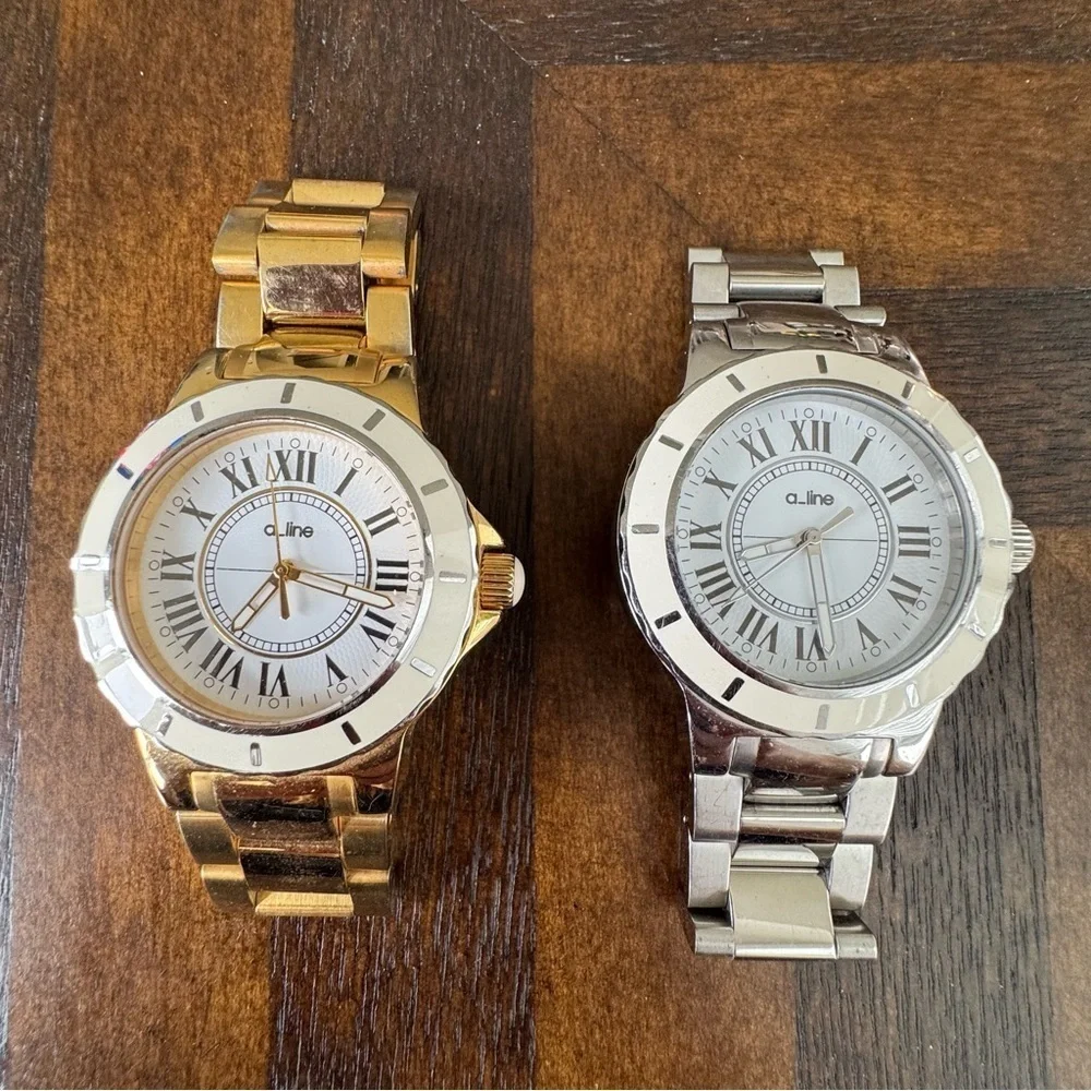 A-Line Gold and Silver Watches Set - Roman Numeral Dial